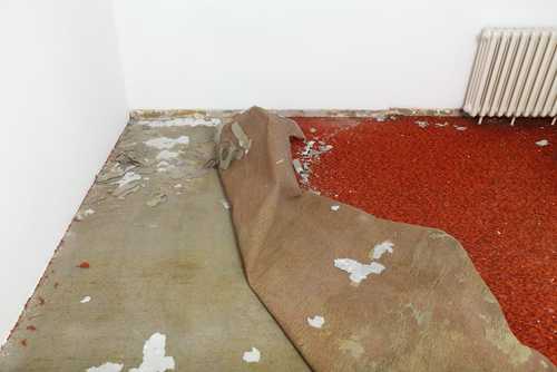 Removing a red carpet from a family home